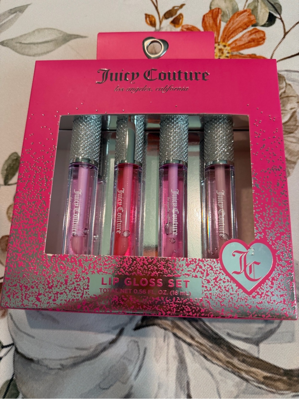 Juicy Couture Lip Gloss 4 Piece Set, Strawberry, Berry, Cherry, Peach, NIB